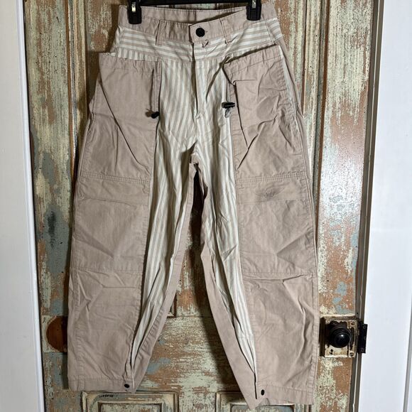 Vintage Rare Wrangler Cargo Pants Women Junior Size 13 Tan White Stripes Pockets - Picture 1 of 10
